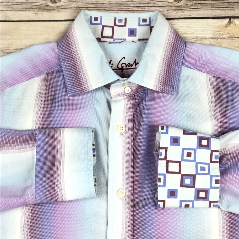 Robert Graham Purple Fade Striped Flip Cuff Shirt